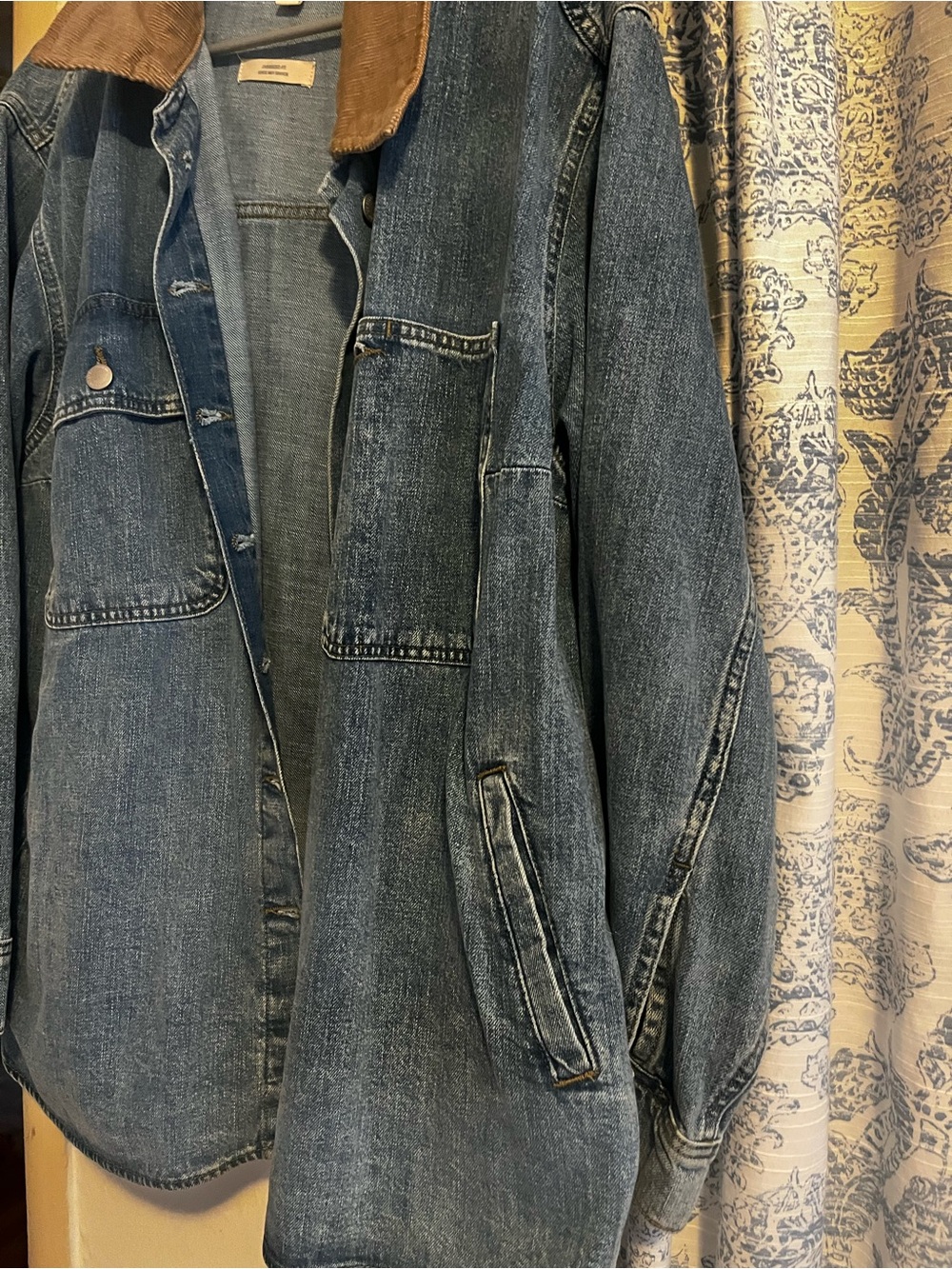 Women’s Denim Chore Jacket with Corduroy Collar - Blue - Picture 5 of 5